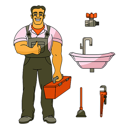 Vector image of plumber with plumbing tools