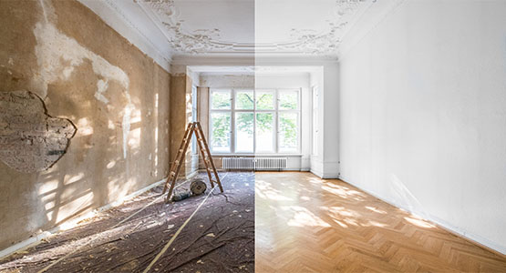 Before- After Image of Water Damage Restoration Process
