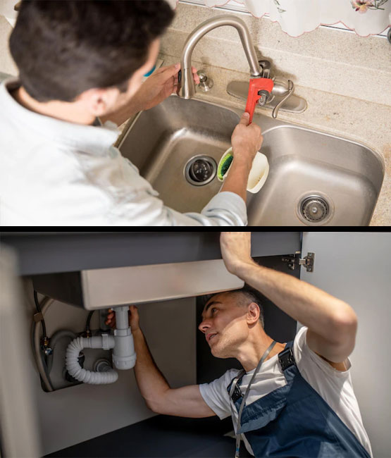 Plumber fixing sink plumbing fixtures