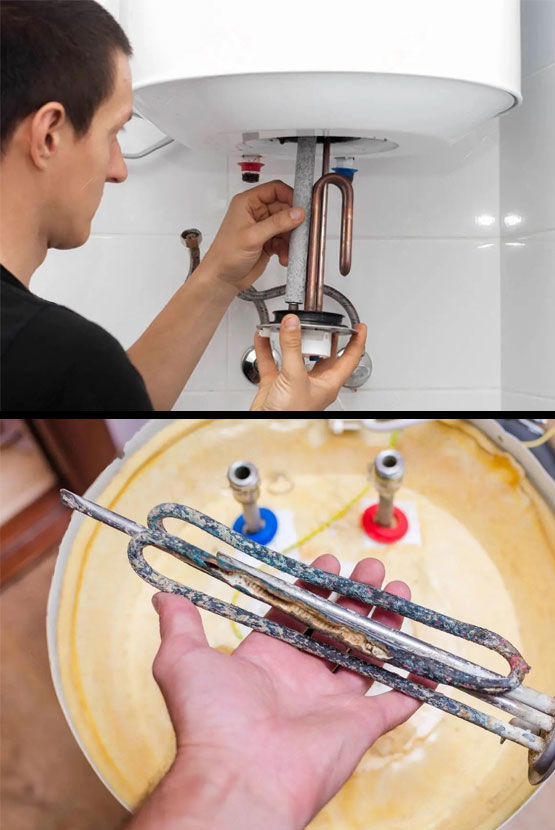 Plumber changing anode rod from water heater